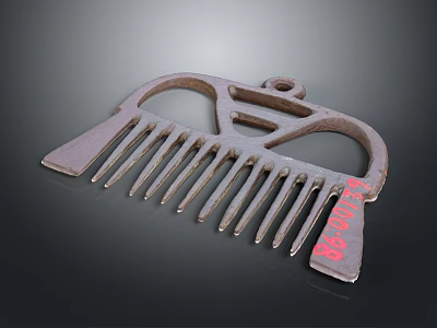 Vintage Metal Comb With Engraved Red Markings And Unique Design For Daily Use 3d model