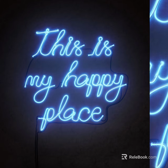 Blue Neon Decorative Light with This is my happy place Text on Dark Background 3d model 