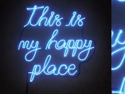 Blue Neon Decorative Light with This is my happy place Text on Dark Background 3d model