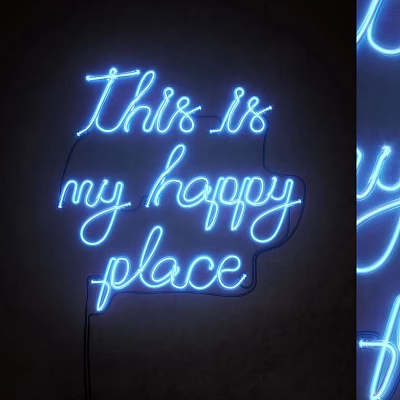 Blue Neon Decorative Light with This is my happy place Text on Dark Background 3d model