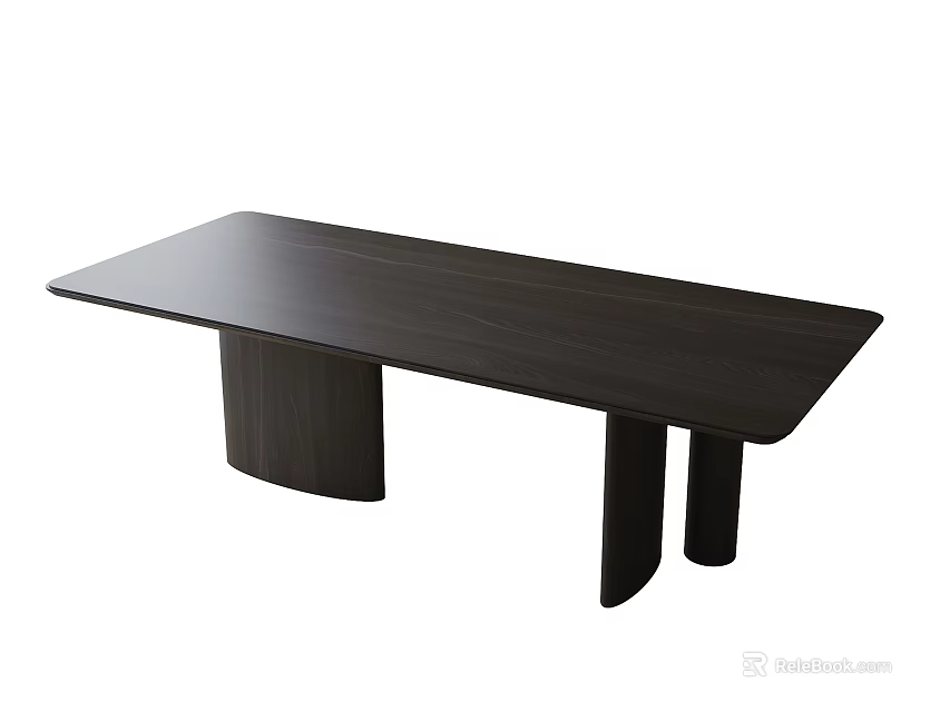 Sleek Modern Black Wooden Dining Table With Unique Curved Leg Structure Design 3d model 