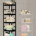 Black And White Bathroom Corner Shelves For Toiletries And Towel Storage