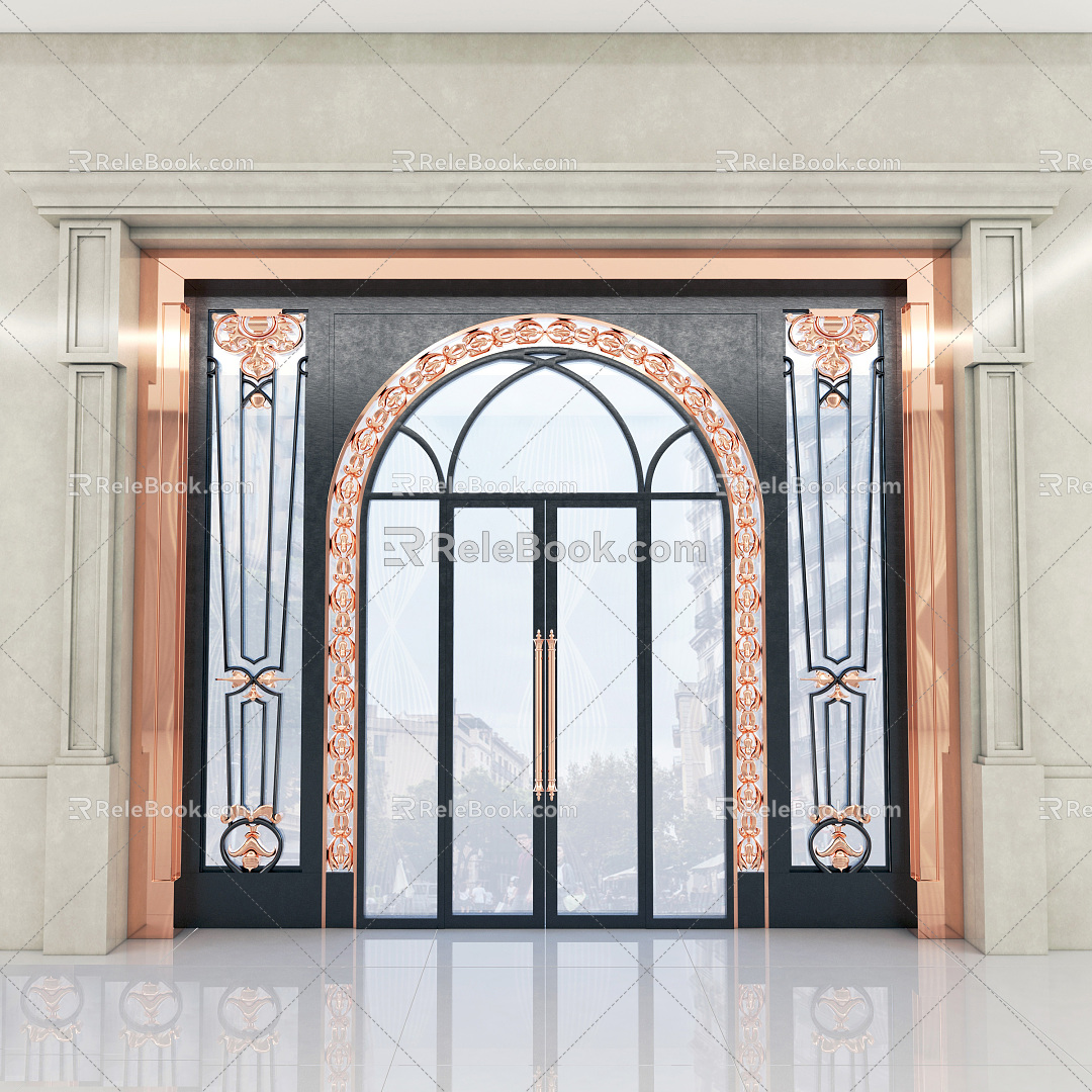 European-style double-door copper door 3d model