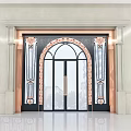 Elegant Double Doors Design With Copper Decorations Arched Glass Black Frame White Wall 3d model