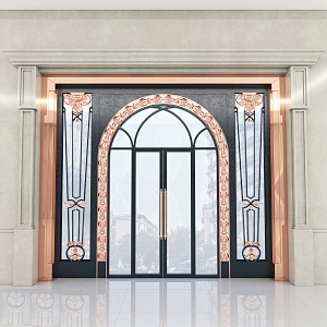 European-style double-door copper door 3d model