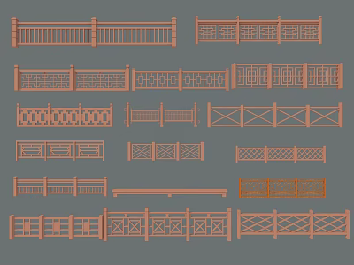 Various Decorative Fence Designs With Intricate Patterns And Railing Styles 3d model