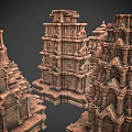 Various Ancient Architecture Models Featuring Intricate Stone Towers and Temple Designs 3d model