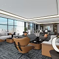 Modern Open Office Interior With Large Windows Sofas Chairs Coffee Tables Plants And City View 3d model