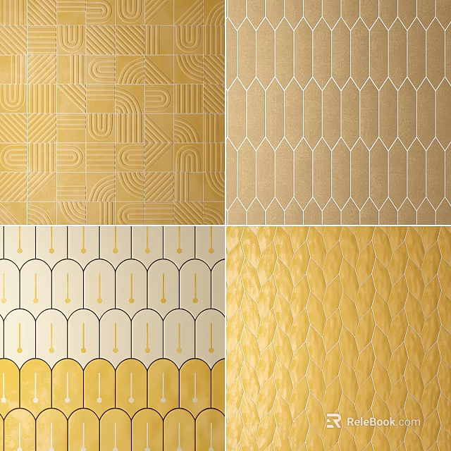 Decorative Tiles With Geometric Wave Hexagonal And Yellow Beige Patterns 3d model 