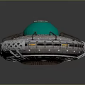 Futuristic UFO Design With Metallic Circular Base And Green Dome Structure 3d model