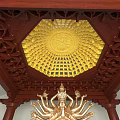 Traditional Ancient Architecture Featuring Red Wooden Structure Golden Caisson Ceiling And Intricate Carvings