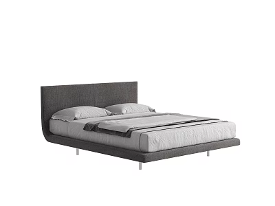 Modern Double Bed With Upholstered Headboard Sleek Frame And Gray Bedding 3d model