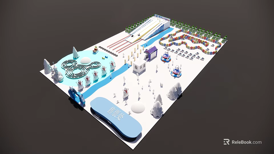 Outdoor Sports Fitness Venue with Running Track Slide and Climbing Structures 3d model 