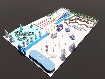 Outdoor Sports Fitness Venue with Running Track Slide and Climbing Structures 3d model