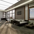 Modern Lounge Area Interior Design With Cozy Sofa Glass Walls And Decorative Art