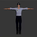3D Male Character Model With Blue Shirt Dark Pants And Arms Outstretched Standing Pose