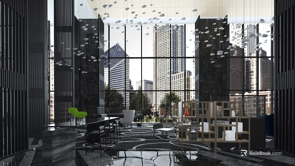 Modern Hotel Building Design With Glass Windows And Urban Skyline View 3d model 