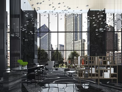 Modern Hotel Building Design With Glass Windows And Urban Skyline View 3d model