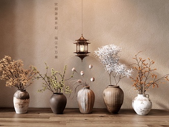 Quiet Style Pottery Pot Vase Flower Art Pottery Pot Ornaments Combination Vase Chandelier 3d model