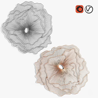 Modern Flower Shaped Wall Decor With Black And Copper Metal Wire Design 3d model