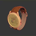Orange Leather Strap Gold Case Wristwatch With White Dial And Metal Accents