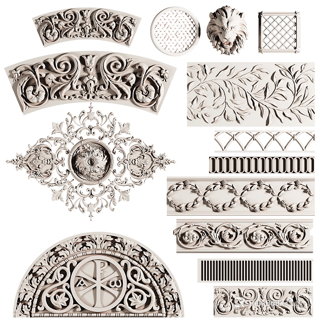 Ornate Carved Patterns With Intricate Floral Motifs Geometric Borders And Circular Designs 3d model 