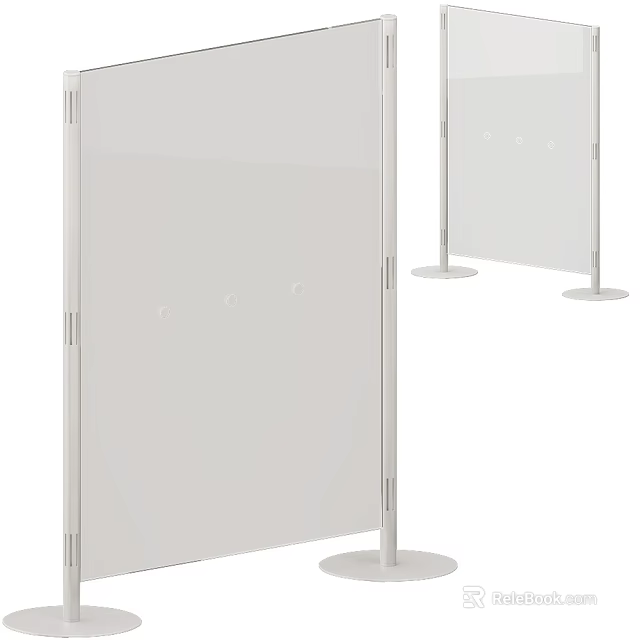 Modern White Room Divider with Transparent Panel and Stable Stand for Home Office 3d model 