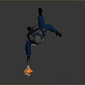 Armored Soldier Wearing Protective Gear Running With Flamethrower Fire And Water Splash