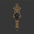 Ancient Cannon Weapon With Wooden Carriage Wheels And Cannonball On Top