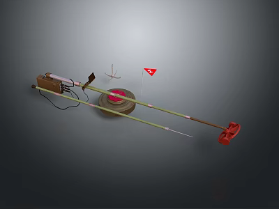 Tactical Military Weapon With Long Metal Rod Coil And Red Component For Operations 3d model