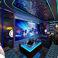 Modern KTV Private Room Interior With Neon Lights And Sofas 3d model