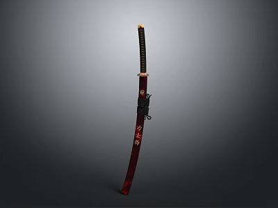 Traditional Katana Weapon With Red Scabbard Black Handle And Gold Accents 3d model