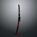 Traditional Katana Weapon With Red Scabbard Black Handle And Gold Accents