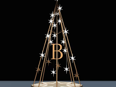 Christmas Tree Shaped Garden Ornament With Gold Frame Star Decorations And Letter B 3d model