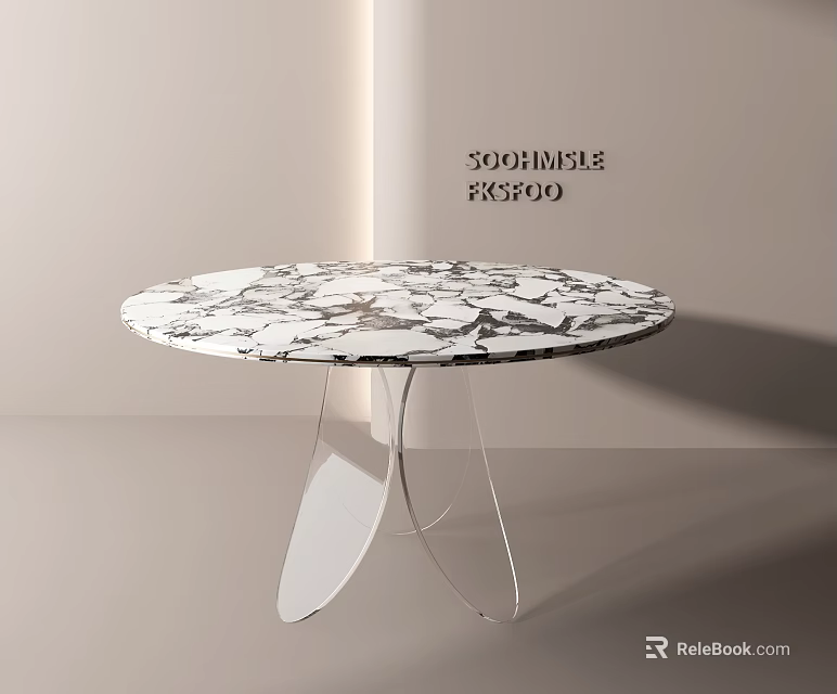 Modern Minimalist Round Dining Table With White Black Marble Top And Transparent Acrylic Legs 3d model 