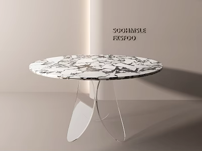 Modern Minimalist Round Dining Table With White Black Marble Top And Transparent Acrylic Legs 3d model