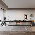 Modern Tea Room Design With Long Table Chairs Tea Set Decorative Painting And Plant