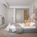 Cozy Kids Bedroom With Forest Mural Plush Toy And Shelves
