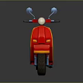 Vintage Red Scooter With Orange Accents And Blue Wheels On Dark Background