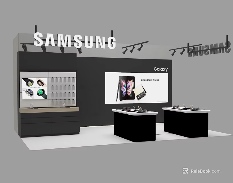 Samsung Exhibition Booth with Large Screen Display Galaxy Products and Display Counters 3d model 