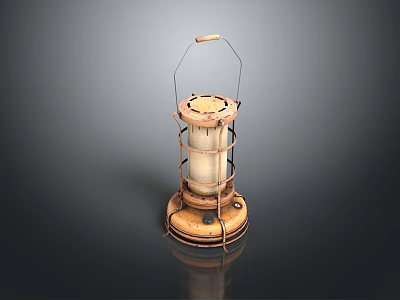 Vintage Kerosene Lamp With Metal Frame Glass Shade Handle And Base 3d model