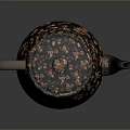 Elegant Black Teapot With Floral Patterns Wooden Handle And Gold Accents
