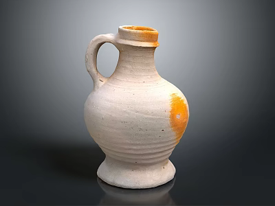 Handcrafted Ceramic Vase Sculpted Design With White Body Orange Accents Handle And Base 3d model
