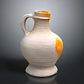 Handcrafted Ceramic Vase Sculpted Design With White Body Orange Accents Handle And Base