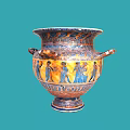 Blue and Orange Ceramic Vessel Decorated with Figure Patterns and Two Handles 3d model