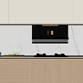 Cream Log Style Kitchen High and Low Cabinet Washing Machine Steam Oven Square Range Hood Refrigerator Cabinet 3d model