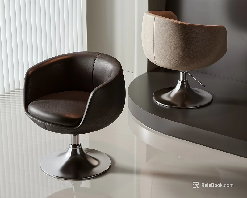 Modern Black And Beige Leather Accent Chairs With Round Design And Sleek Metal Base 3d model 