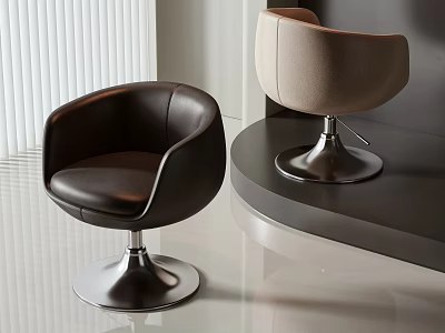 Modern Black And Beige Leather Accent Chairs With Round Design And Sleek Metal Base 3d model