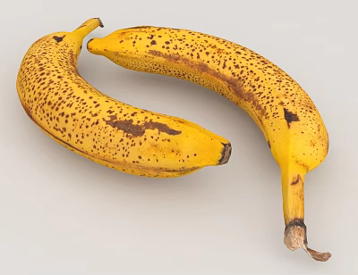 Two Ripe Bananas With Brown Spots On Light Gray Background 3d model