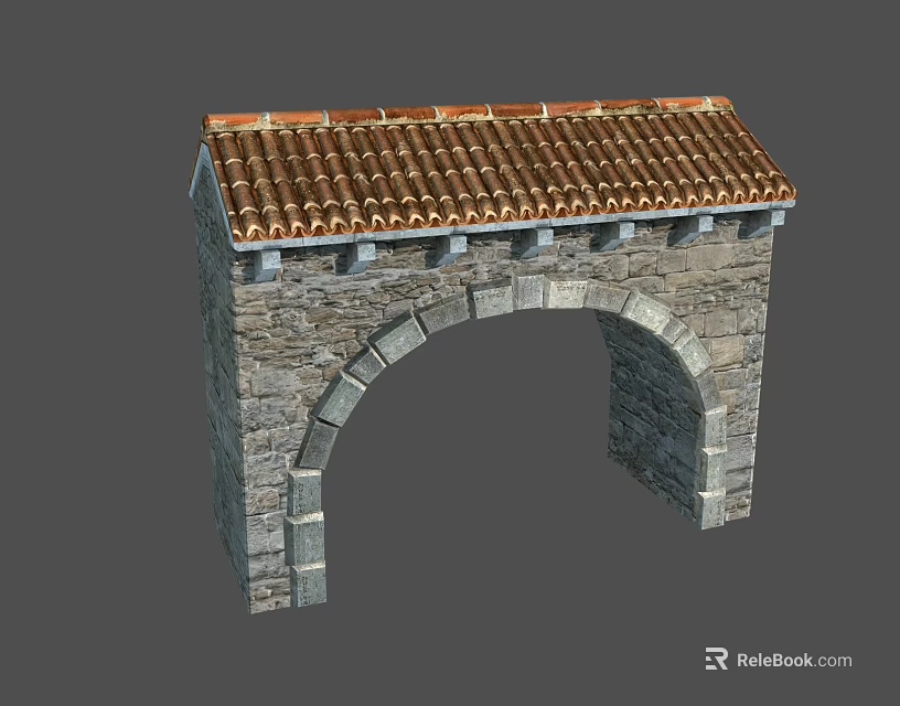 Stone Archway Structure With Tiled Roof And Classical Masonry Details 3d model 